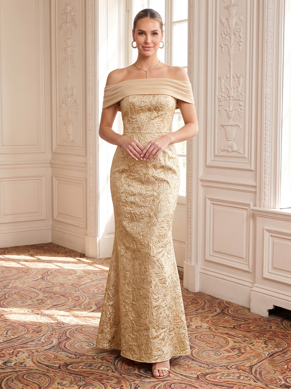 Metallic Jacquard Sheath/Mermaid Evening Dresses Off the Shoulder Floor Length