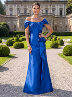 Satin Evening Dresses Off the Shoulder Mermaid/Sheath Floor Length Ruffles