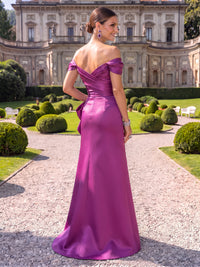 Satin Evening Dresses Sheath/Mermaid Off the Shoulder Floor Length with Bow