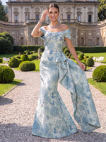 Floral Jacquard Evening Dresses Mermaid/Sheath Off the Shoulder Floor Length Ruffles