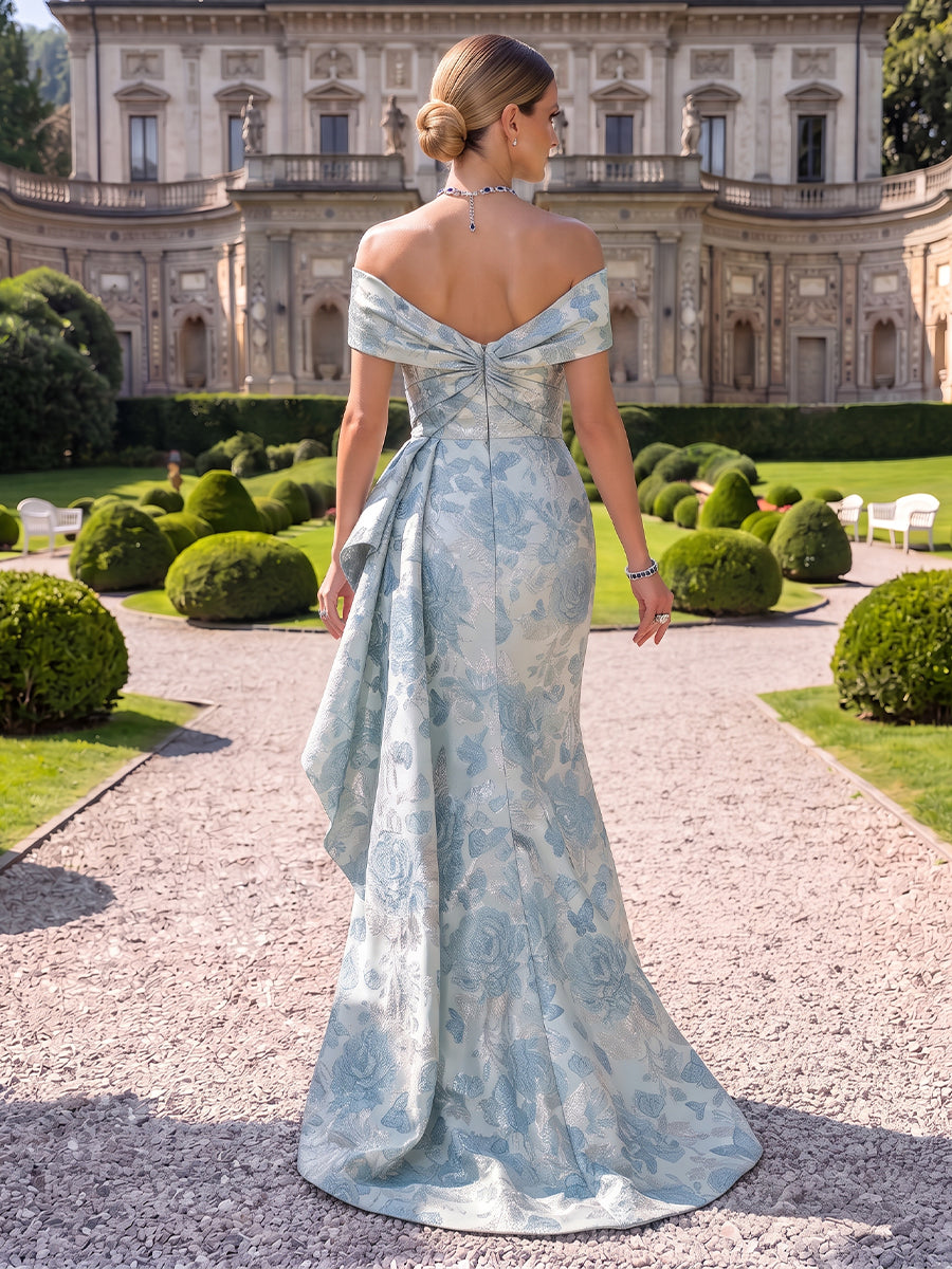 Floral Jacquard Evening Dresses Mermaid/Sheath Off the Shoulder Floor Length Ruffles