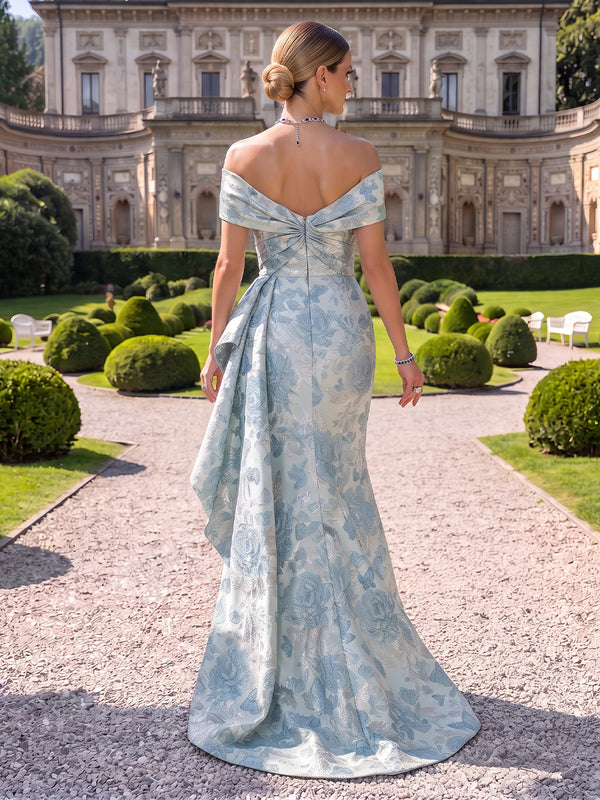 Floral Jacquard Evening Dresses Mermaid/Sheath Off the Shoulder Floor Length Ruffles