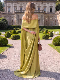 Satin Evening Dresses Sheath Off the Shoulder Sleeveless Floor Length
