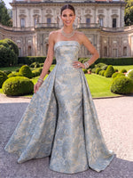 Jacquard Evening Dresses A Line Strapless Floor Length Pleated