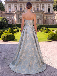 Jacquard Evening Dresses A Line Strapless Floor Length Pleated