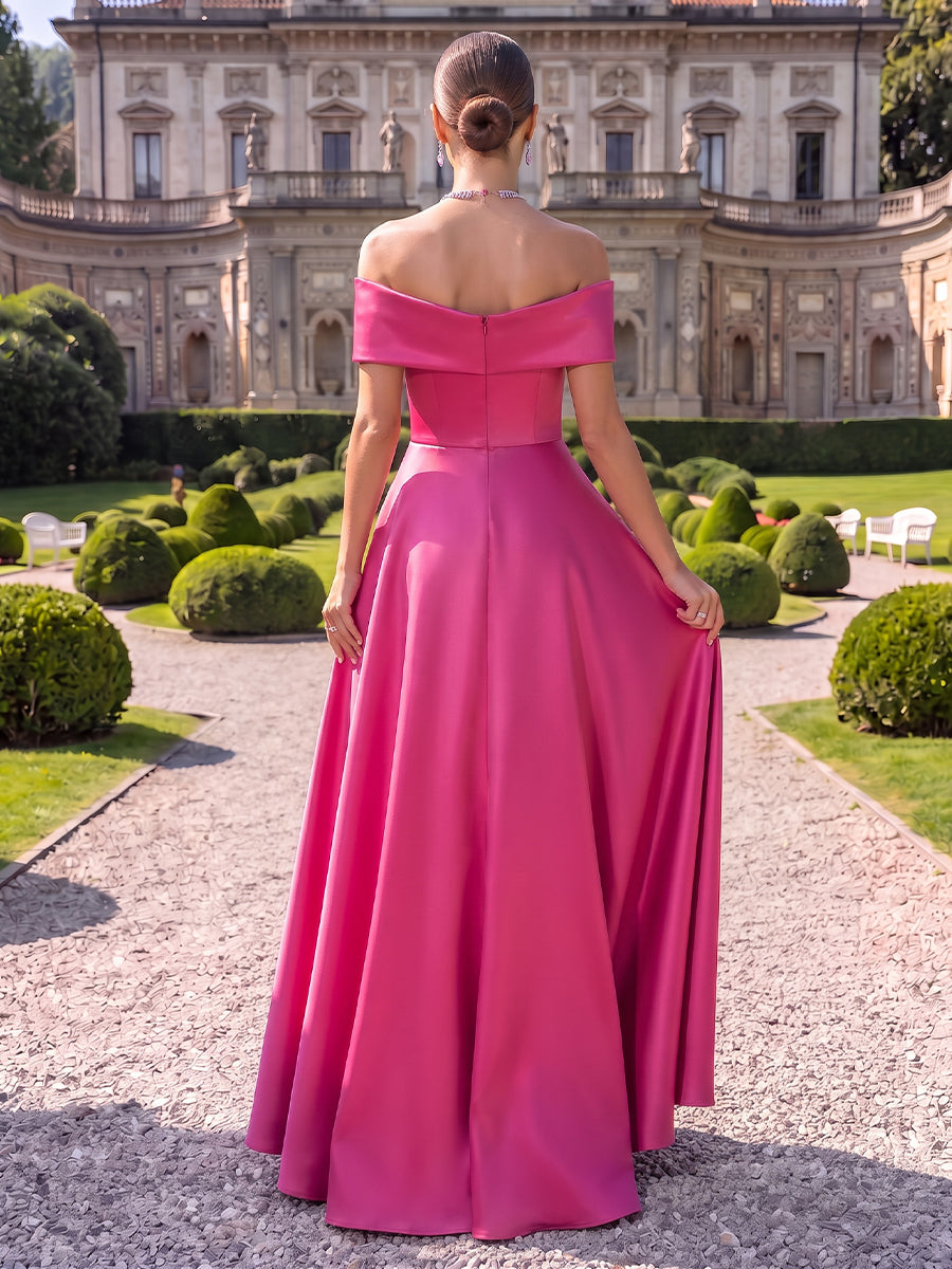 Satin Evening Dresses A Line Off the Shoulder Floor Length