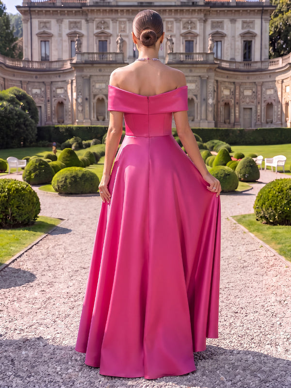 Satin Evening Dresses A Line Off the Shoulder Floor Length