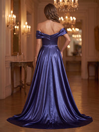 Sequin Evening Dresses A Line Off the Shoulder Sleeveless Floor Length Ruched
