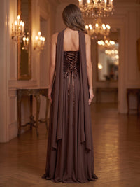 Sequin Evening Dresses A Line Strapless Sleeveless Floor Length with Scarf