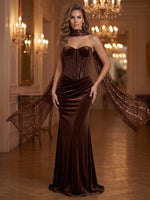 Velvet Evening Dresses Mermaid/Sheath Sweetheart Sleeveless Floor Length Corset Ruched