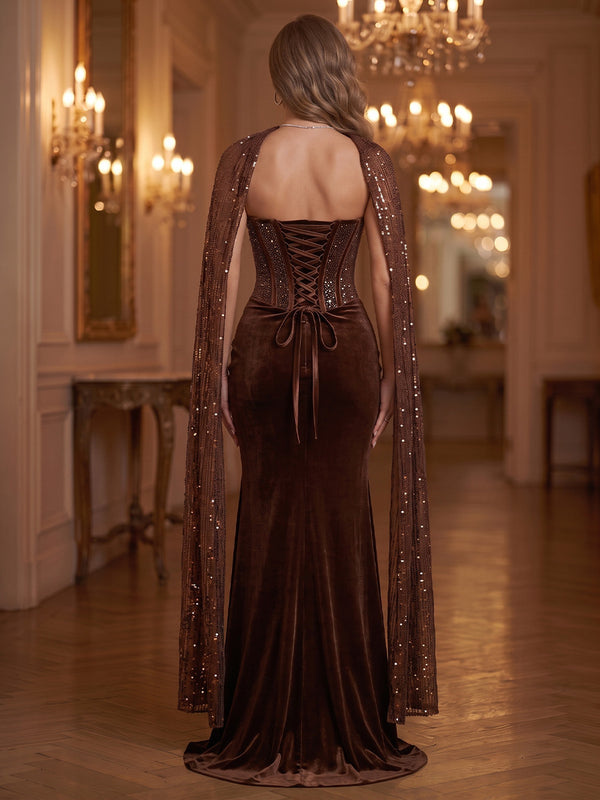 Velvet Evening Dresses Mermaid/Sheath Sweetheart Sleeveless Floor Length Corset Ruched