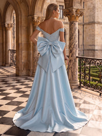 Sequin Evening Dresses A Line Off the Shoulder Sleeveless with Bow