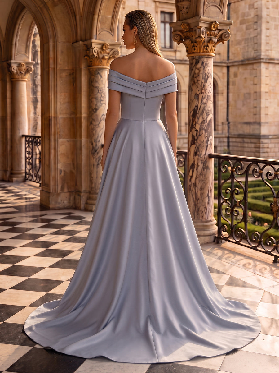 Floral Lace Appliques Evening Dresses A Line Off the Shoulder Sleeveless Floor Length Pleated