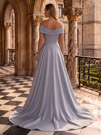 Floral Lace Appliques Evening Dresses A Line Off the Shoulder Sleeveless Floor Length Pleated