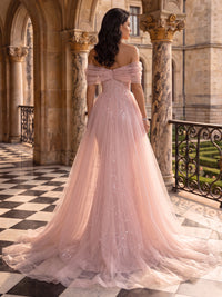 Sequin Evening Dresses A Line Off the Shoulder Sleeveless with Train