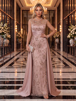 Sequin Evening Dresses Sheath/Mermaid Scoop Neck Sleeveless Floor Length with Train Formal Gala Dress