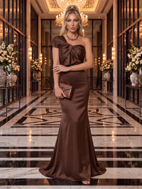 Satin Evening Dresses Sheath/Mermaid One Shoulder Sleeveless Floor Length Formal Dresses