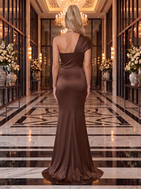 Satin Evening Dresses Sheath/Mermaid One Shoulder Sleeveless Floor Length Formal Dresses