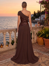 Chiffon Evening Dresses Mermaid/Sheath One Shoulder Sleeveless Floor Length Ruched for Gala