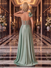 3D Flowers Sequin Evening Dresses Sheath One Shoulder Sleeveless Floor Length with Train Gala Prom Dresses
