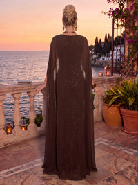Sequin Evening Dresses Sheath/Mermaid Scoop Neck Sleeveless Floor Length with Cape for Formal Gala