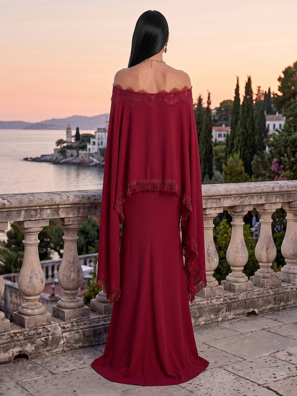 Satin Evening Dresses Mermaid Off the Shoulder Sleeveless Floor Length with Cape for Party Formal