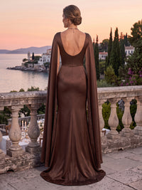 Satin Evening Dresses Sheath V Neck Sleeveless Floor Length Ruched Formal Dresses