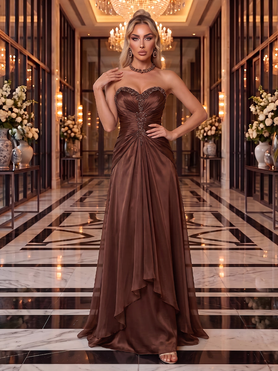 Organza Evening Dresses A Line Sweetheart Sleeveless Floor Length Ruched Tiered for Party Formal
