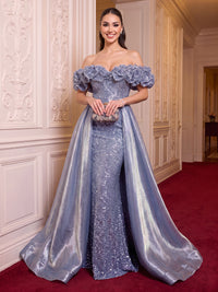 Off the Shoulder Sequin Evening Dresses Mermaid/Sheath Floor Length Formal Party Dresses with Train