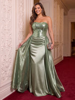 Plus Size Strapless Sequin Evening Dresses Mermaid/Sheath Floor Length Formal Party Dresses with Train