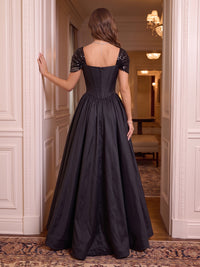 Cap Sleeves Corset Satin Evening Dresses A Line Sweetheart Floor Length Formal Party Dresses