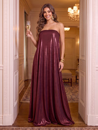Strapless Metallic Satin Evening Dresses A LIne Floor Length Prom Party Dresses