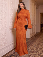 Plus Size Jacquard Evening Dresses Mermaid/Sheath Long Sleeves High Neck Long Formal Party Dresses