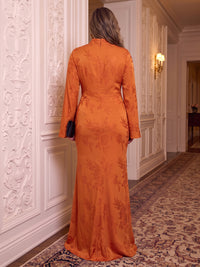 Plus Size Jacquard Evening Dresses Mermaid/Sheath Long Sleeves High Neck Long Formal Party Dresses