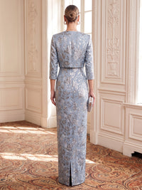 2 Pieces Jacquard Square Neck Evening Dresses Mermaid/Sheath Floor Length Formal Dresses with Jacket
