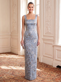 2 Pieces Jacquard Square Neck Evening Dresses Mermaid/Sheath Floor Length Formal Dresses with Jacket