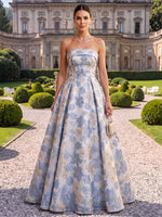 Jacquard Evening Dresses A Line Strapless Floor Length Ball Gown