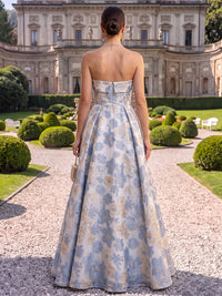 Jacquard Evening Dresses A Line Strapless Floor Length Ball Gown