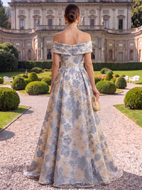 Jacquard Evening Dresses A Line Off the Shoulder Floor Length Ball Gown