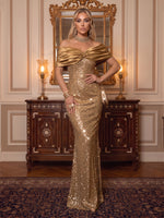 Off the Shoulder Sequin Evening Dresses Mermaid/Sheath Sleeveless Floor Length for Gala Party