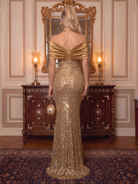 Off the Shoulder Sequin Evening Dresses Mermaid/Sheath Sleeveless Floor Length for Gala Party