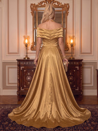 Off the Shoulder Sequin Evening Dresses with Train Sheath Sleeveless Floor Length with Fringe Slit for Gala Party