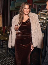 Plus Size Velvet Cowl Neck Evening Dresses Mermaid/Sheath Sleeveless Long Formal Wedding Guest Dresses