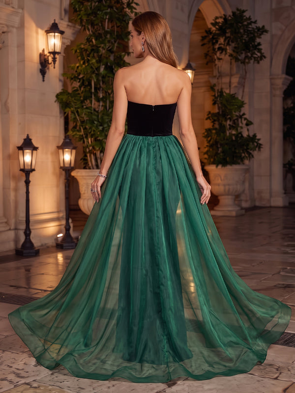 Strapless Velvet Evening Dresses with Train Mermaid/Sheath Floor Length Formal Gala Party Dresses