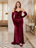 Strapless Velvet Evening Dresses Corset Mermaid/Sheath Sleeveless Floor Length Formal Party Dresses