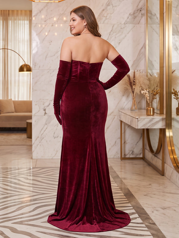 Strapless Velvet Evening Dresses Corset Mermaid/Sheath Sleeveless Floor Length Formal Party Dresses