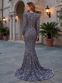 Long Sleeves Sequin Mermaid/Sheath Evening Dresses Sweetheart Floor Length Formal Gala Party Dresses