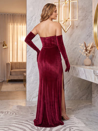 Strapless Velvet Evening Dresses with Slit Mermaid/Sheath Sleeveless Floor Length Formal Black Tie Dresses