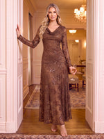 Sequin Cowl Neck Evening Dresses Mermaid/Sheath Long Sleeves Ankle Length Formal Dresses