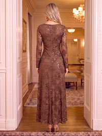 Sequin Cowl Neck Evening Dresses Mermaid/Sheath Long Sleeves Ankle Length Formal Dresses